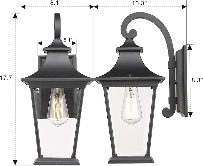 Emliviar Outdoor Wall Lantern, 1-Light Exterior Wall Mount Light with Clear Glass in Black Finish, 18" Height, 500181