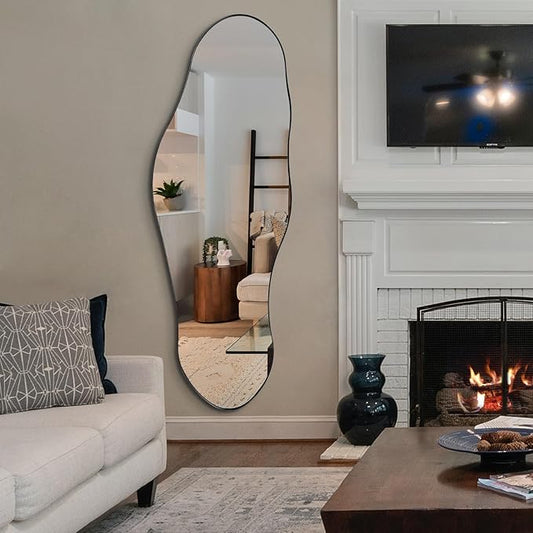 Large Irregular Mirror, 55"x22" Asymmetrical Wall Mirrors with Metal Frame, Big Abstract Mirror Decorative, Modern Unique Shaped Mirrors for Living Room Bathroom Bedroom Hallway Entryway