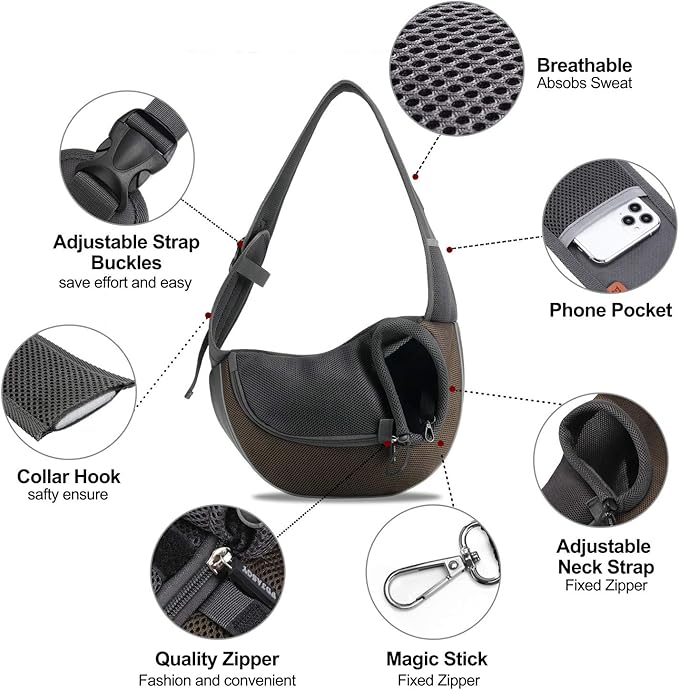 FDJASGY Pet Sling Carrier for Small Dogs Cats,Breathable Mesh Travelling Hand Free Puppy Backpack with Pouch and Adjustable Strap Carrier