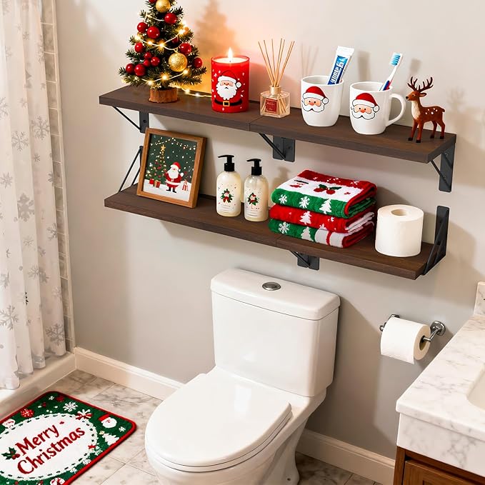 BAYKA Floating Shelves for Wall, Book Shelf for Bedroom, Wall Decor Shelves for Living Room Kitchen, Wood Floating Shelf for Home Decor, Corner Shelf for Bathroom, Office(Dark Brown,Set of 3)