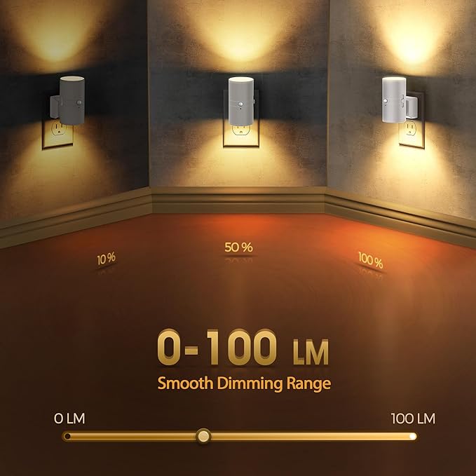 Briignite Motion Sensor Night Light,2 Pack Motion Activated Plug in Night Lights, 0-100LM Dimmable Soft White 3000K, Motion Sensor Light Indoor for Bathroom Hallway Bedroom Stairway Kid Elderly Pet