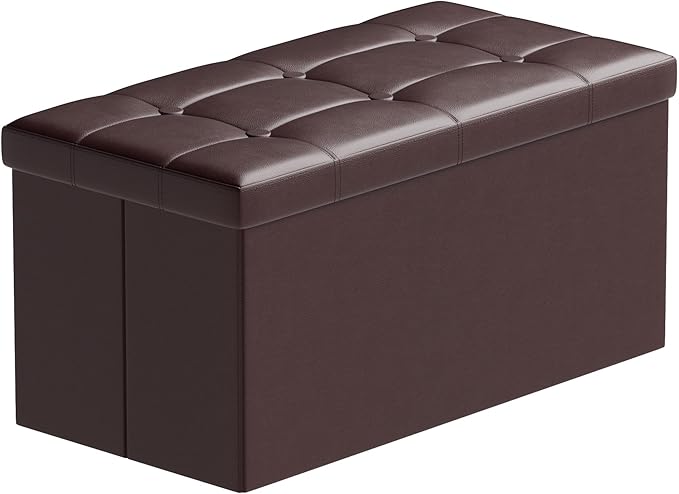 BRIAN & DANY 30 Inches Storage Ottoman Bench, Faux Leather Ottoman with Storage, Folding Bench Shoe, Foot Rest Stool, for Living Room, Brown