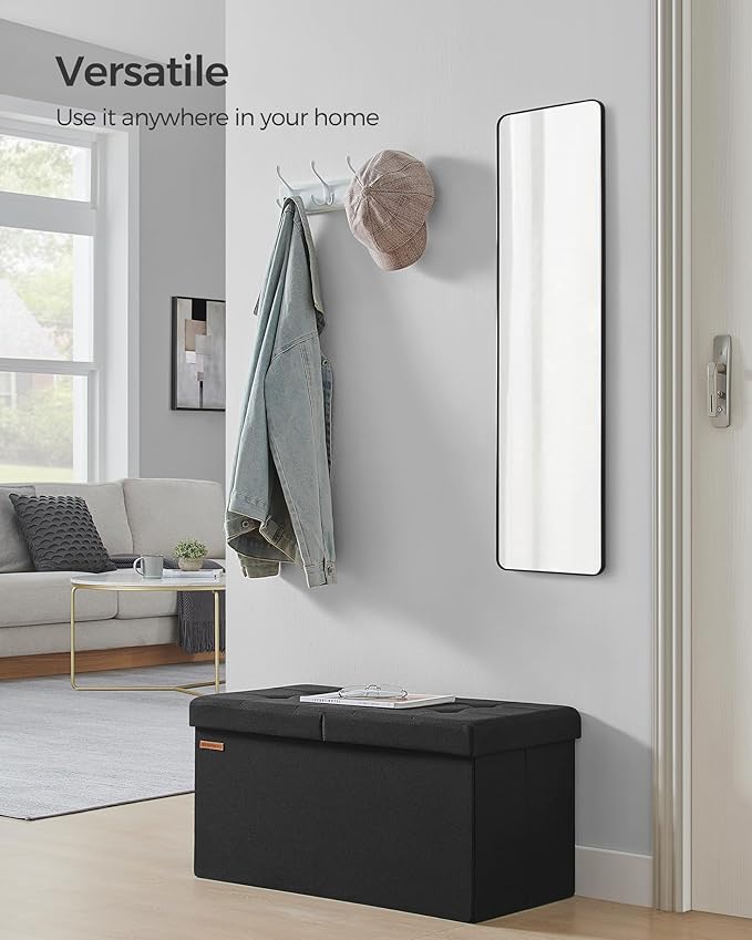 SONGMICS Mazie Collection - 30 Inches Storage Ottoman, Foldable Storage Bench with Flipping Lid, 660 lb Load Capacity, for Entryway, Living Room, Bedroom, Ink Black ULSF046B01