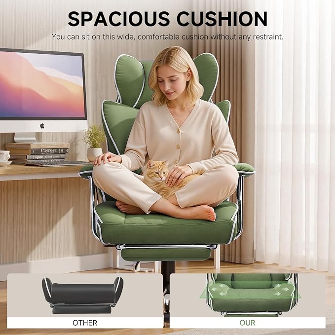 COMHOMA Big and Tall Gaming Chair with Pocket Spring Lumbar Support, Ergonomic Office Chair with Footrest, Executive Desk Chair with Outward Fixed Soft Armrests, Computer Chair with High Back, Green