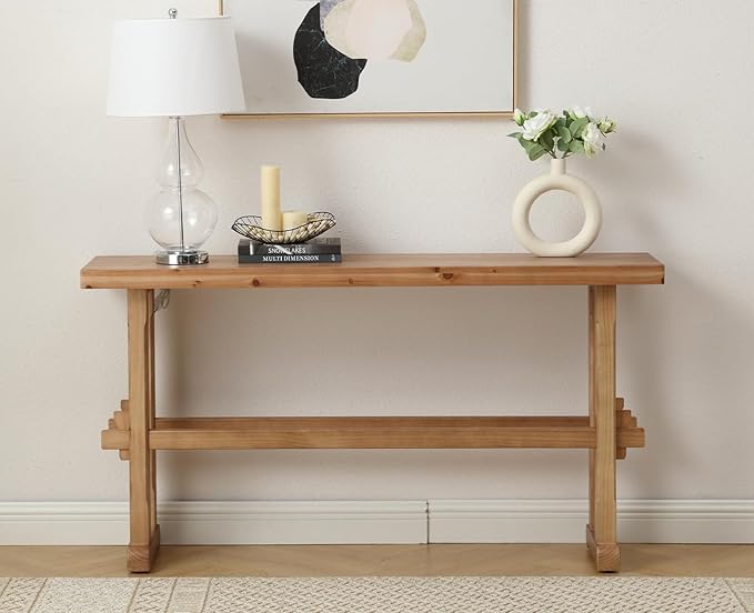 chairus 59" Long Console Table Farmhouse Narrow Sofa Table with Crossbar Solid Wood Entryway Table for Living Room/Hallway/Entrance, Natural