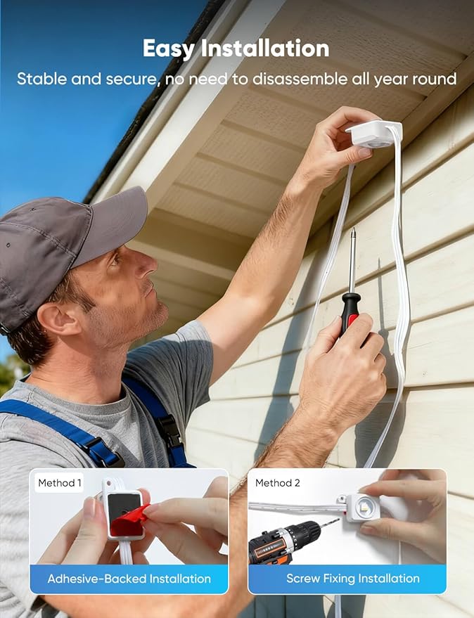 APPECK Permanent Outdoor Lights 200ft with 144 LED Lights, 72W Smart RGBW Eaves Lights, DC 36V, 40LM, IP67 Waterproof String Lights for Halloween Christams Decor, Compatible with Alexa, White