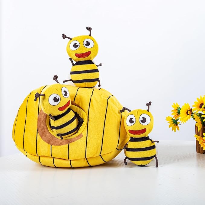 Hollypet Hide and Seek Squeaky Dog Toy, Designed Interactive Puzzle Plush Stuffed Puppy Toys, Bees