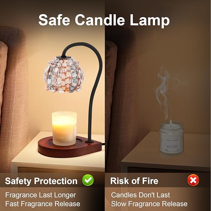 Candle Warmer Lamp with Timer, Dimmable Electric Candle Warmer Melter, Small & Large Jar Fragrance Candle Holders for Home Decoration Gift for Women, White-Orange