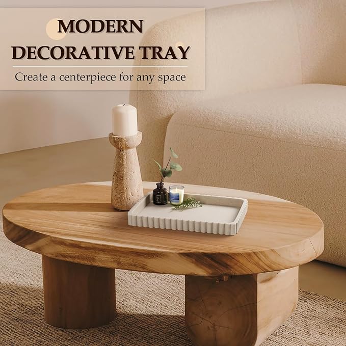 Resin Decorative Tray for Coffee Table Decor, 14" Coffee Table Tray Ottoman Tray Table Centerpieces, Rectangular Modern Decorative Trays for Home Decor, Living Room, Entry, Resin Beige