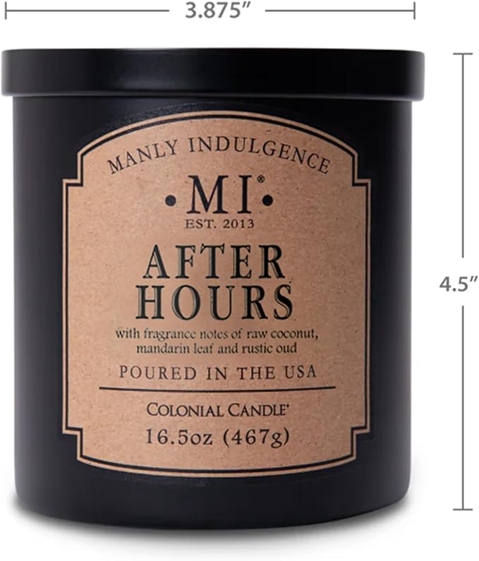 Manly Indulgence After Hours Scented Candles for Men, 16.5 oz Single Wick, Premium Soy Blend Wax, 60H Burn, Candles for Home Scented – Made in The USA
