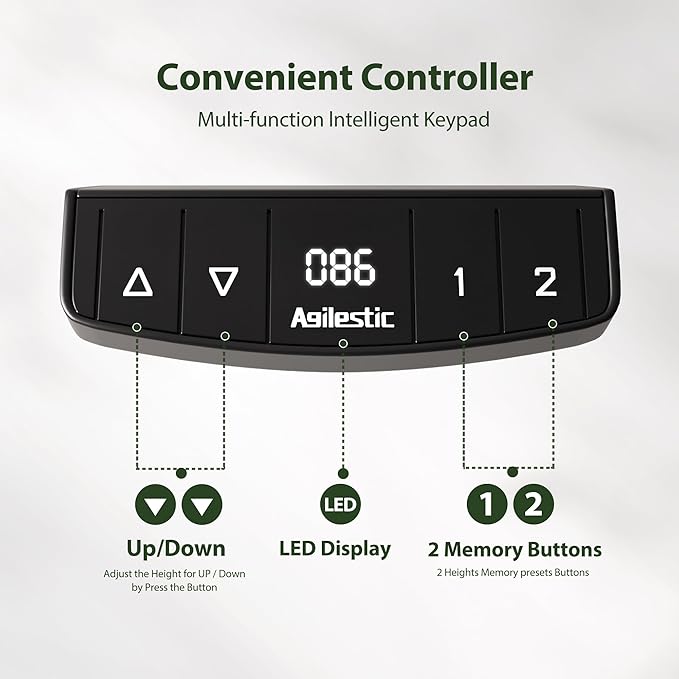 Agilestic Electric Standing Desk with 2 Drawers and Keyboard Tray, 48 x 23 Inches Ergonomic Adjustable Height Desk with Storage, Sit Stand Computer Workstation, Black