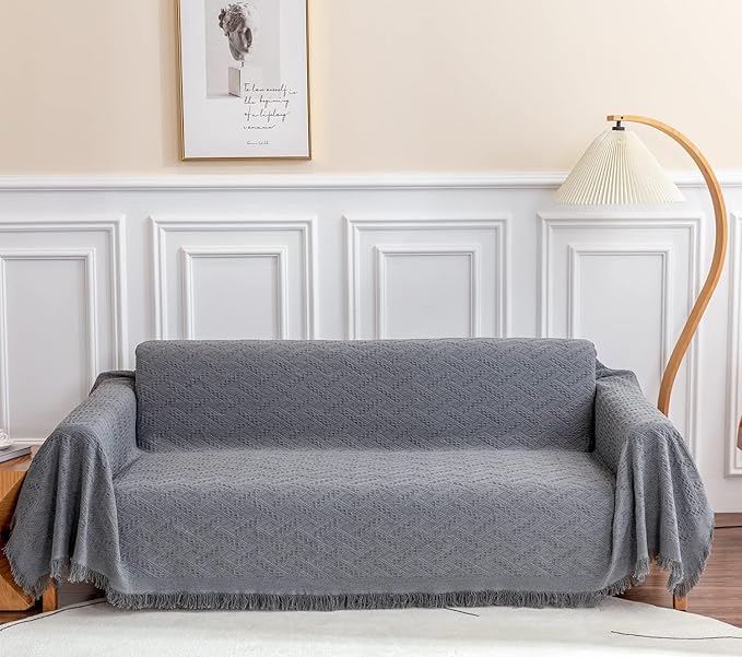 Deep Dream Sofa Cover, Sectional Couch Covers, Couch Covers for 3 Cushion Couch, Couch Cover for Dogs, Geometrical Jacquard Fabric Sofa Cover (XX-Large, 91" x 134", Dark Grey)