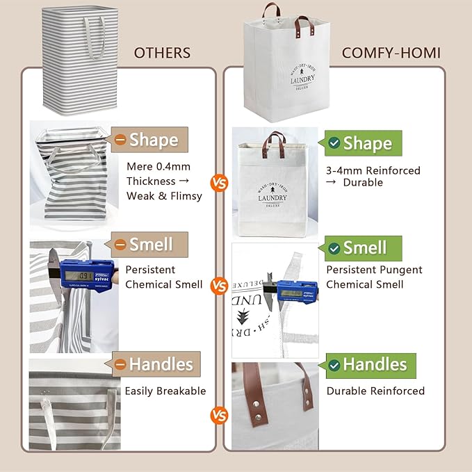 COMFY HOMI 2Pack 76L Laundry Basket & Hamper, Large Collapsible Waterproof Clothes Baskets with Handles, Freestanding Laundry Hampers for Bedroom Bathroom Dorm - 15.8x11.8x21.7 Inch - all white