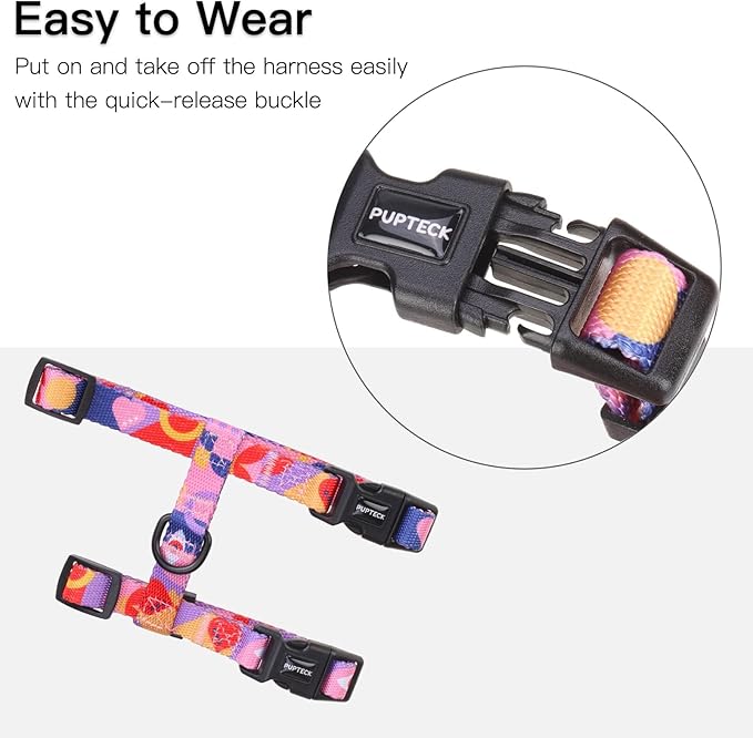 PUPTECK Adjustable Cat Harness and Leash Set Escape Proof Kitten Strap Collar for Walking Travel, Printed Pink