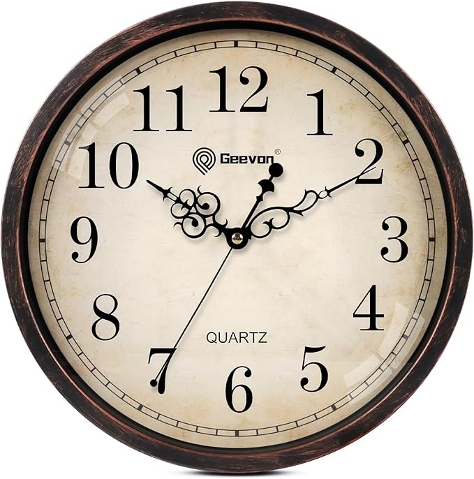 Geevon Vintage 14" Silent Wall Clock Non Ticking Analog Wall Clock Quartz Decorative Battery Operated Clock for Bedroom/Living Room/Kitchen/Office Decor