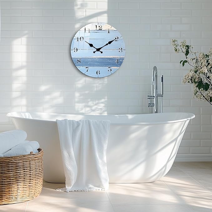 Farmhouse Extra Large Wooden Wall Clock for Large Spaces - 24 Inch Silent Round Clock, Rustic Vintage Clocks Non-Ticking Battery Operated for Farmhouse, Living Room Decor