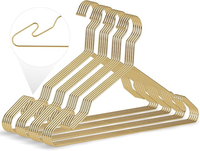 Gold Aluminum Hangers, 16.5 Inch Smooth and Durable Metal Shirt Dress Hanger, Lightweight and Sturdy Metal Hanger for Suit Jackets and Casual Pants (20 Pack)