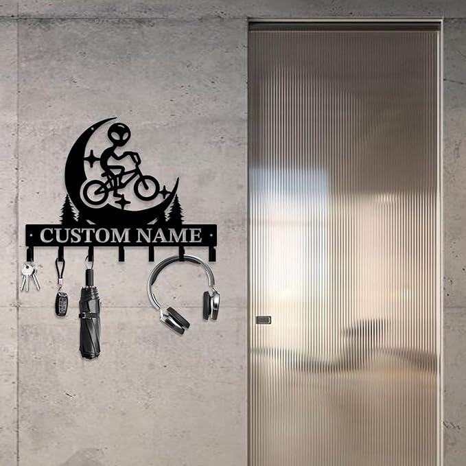 Personalized Custom Alien ET Metal Wall Keys Hooks,Clothes Hooks Alien ET Art coat racks,door holder,Black Alien ET decorations for home,Entrance doors,Hallway, Bedroom,Keys,Hats (Style E)