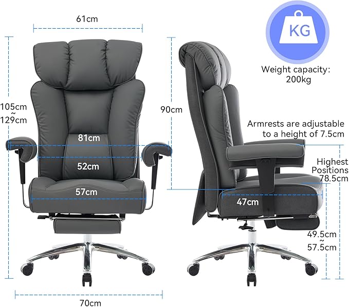 Efomao Desk Office Chair, Ergonomic Office Chair with Adjustable Headrest & Lumbar Support, PU Leather Back Computer Desk Chair for Home Office or Gaming, Swivel Height Adjustable Task Chair