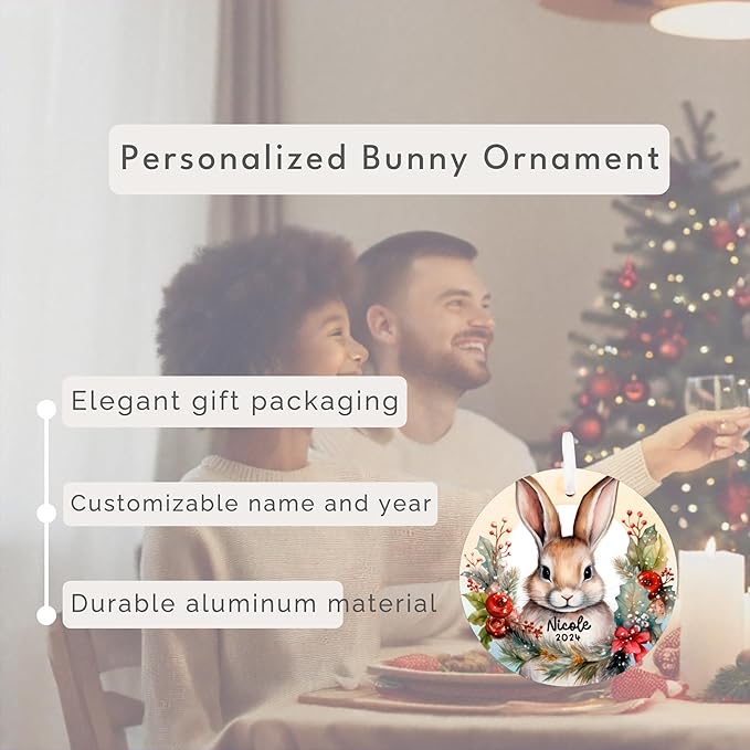 Personalized Bunny Christmas Ornament - Custom Name & Year Woodland Decoration