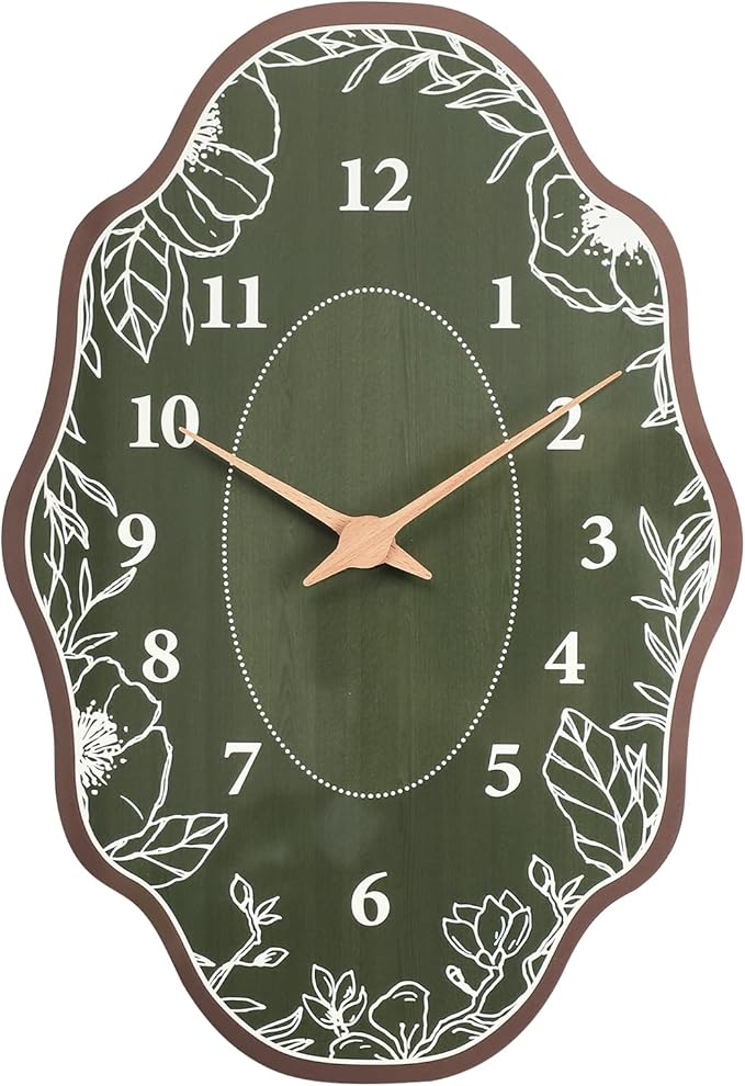 Mid Century Wall Clock Retro Irregular Shape Modern Battery Operated Analog Wall Clock Neutral Large Display Green Silent Clocks for Kitchen Living Room Bedroom Decor 12 Inch