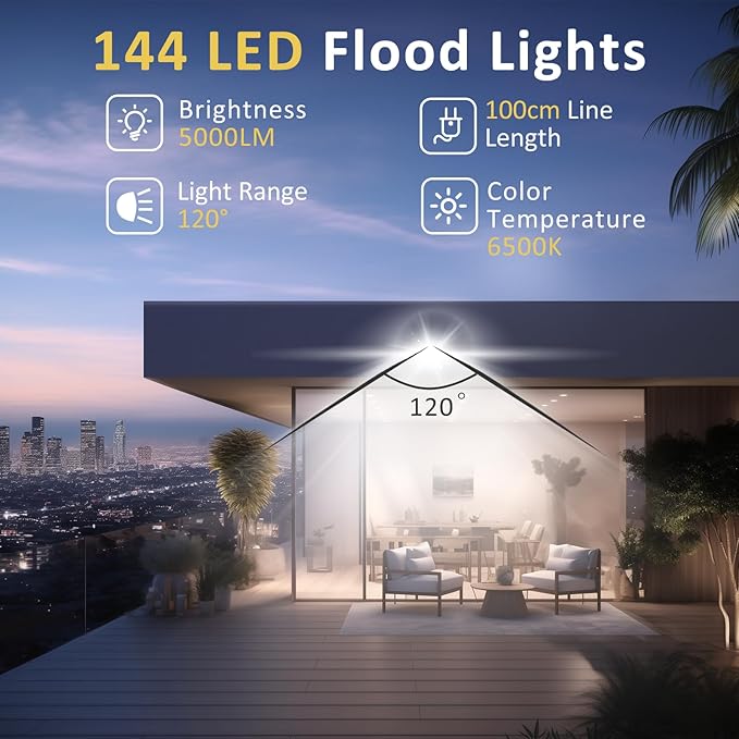 100W LED Flood Light Outdoor, 10000LM Super Bright Floodlight Outside Work Lightwith Plug, 6500K Daylight White LED Flood Light Outdoor, IP66 Waterproof Outdoor Flood Light-2Pack