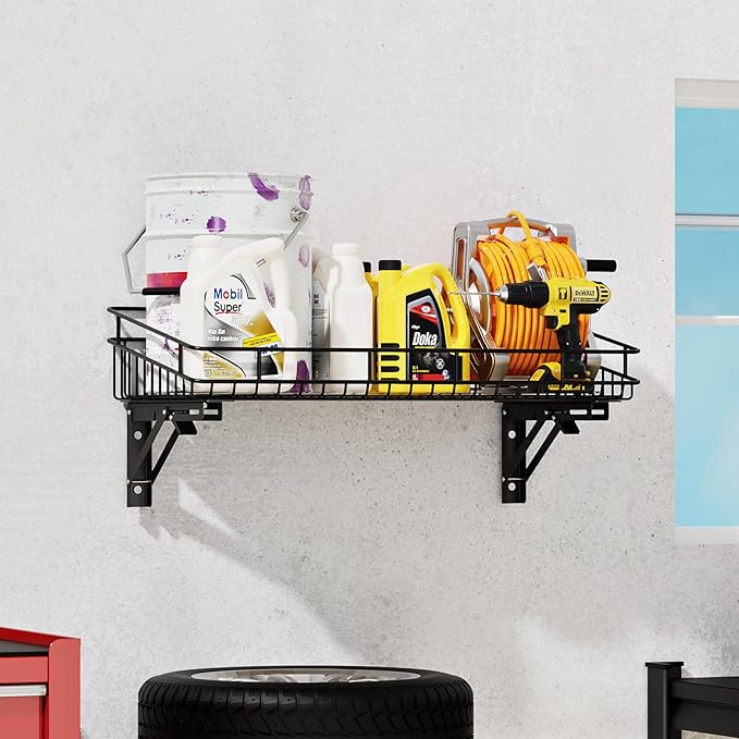 ULIBERMAGNET Large Folding Garage Shelf,Heavy Duty Wire Basket Storage Shelving,400LB Wall Mounted Storage DIY Folding Utility Racks for Garage, Office, Basement, Closet, Kitchen, Laundry