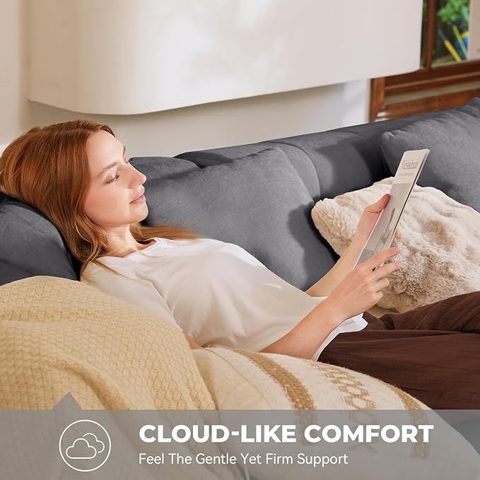 107" Boneless Couch with L - Shaped Chaise, Modern Chenille Modular Sectional Sofa with Tufted Design, Comfy Upholstered Sofa, No - Assembly Sectional Couch, Dark Grey