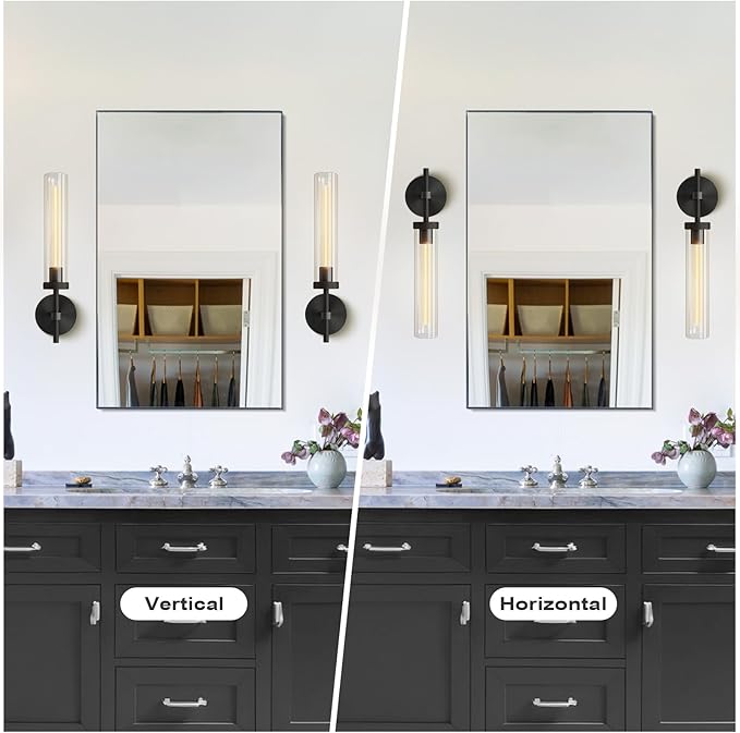 Black sconces Wall Lighting, 19" Knurling Wall Sconces Set of Two,Bathroom Vanity Light Fixtures, Modern Wall Lights for Mirror Living Room Hallway,Staircase