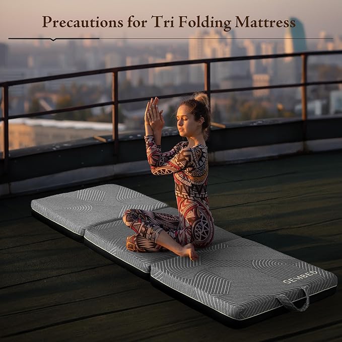 Tri Folding Mattress Single Size - Memory Foam Tri-fold Mattress, Handle & Non-Slip Bottom, Portable Foldable Sofa Bed Floor Mattres Chair for Travel RV Camping Guest Yoga - 4 Inch, 75"x25"x4"