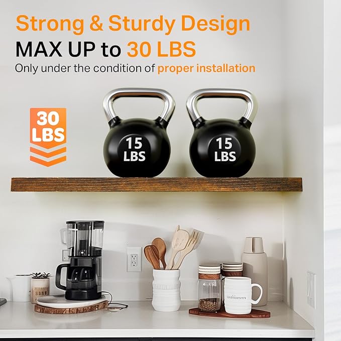 BAYKA Floating Shelves for Wall, 36 inches Wall Mounted Wood Shelves for Bathroom, Bedroom, Living Room, for Storage/Decor with 30lbs Capacity - Rustic Brown,Set of 3