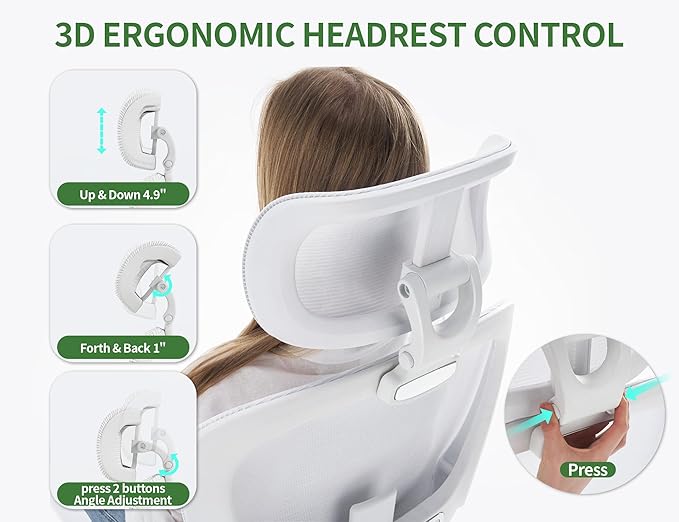 White Ergonomic Office Chair: Mesh Desk Chair Comfy with Adjustable Lumbar Support 400lbs High Back Computer Gaming Chair - Big and Tall Office Chairs with Extra Wide Seat-Adults Home Office