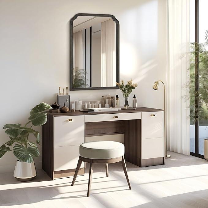 WallBeyond Wooden Framed Wall Mirror, Natural Wood Bathroom Vanity Mirror for Entryway, Living Room or Bedroom Home Decor Vertical or Horizontal Hanging [24" x 36" Black]