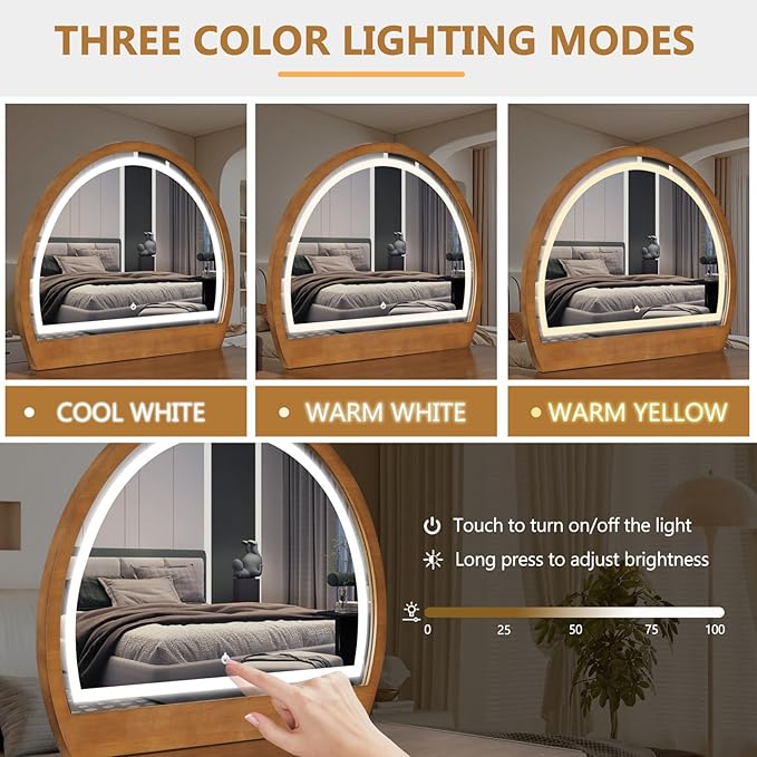 Merax 39" Make Up Vanity Desk with Touch Screen Lighted Mirror and Storage Drawer, Rubber Wood Girls Makeup Dresser Table for Bedroom, Dressing Room