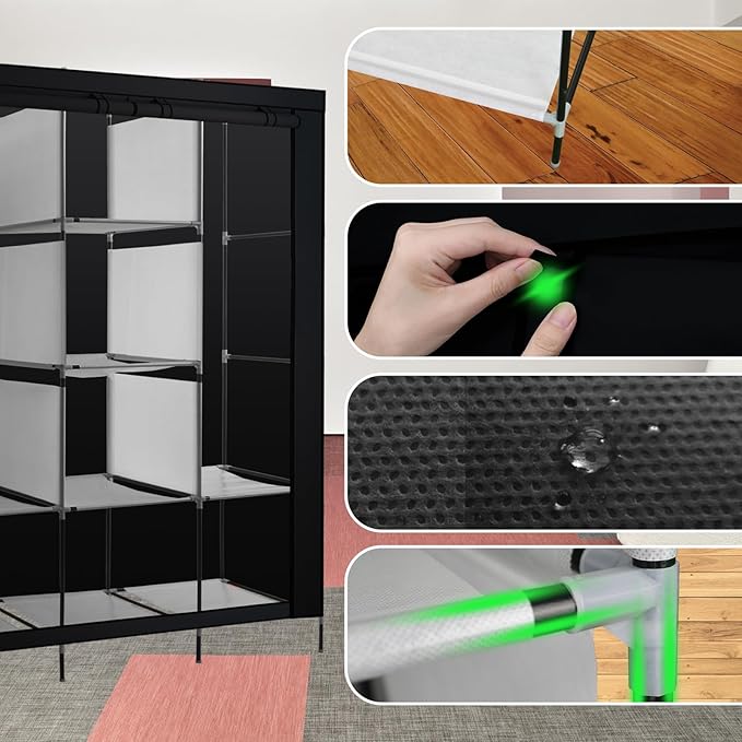 PLKO Portable Closet, Wardrobe Closet Organizer,Portable Clothes Closet Rolling Door Wardrobe with Black Oxford Fabric Cover for Bedroom, (Black)