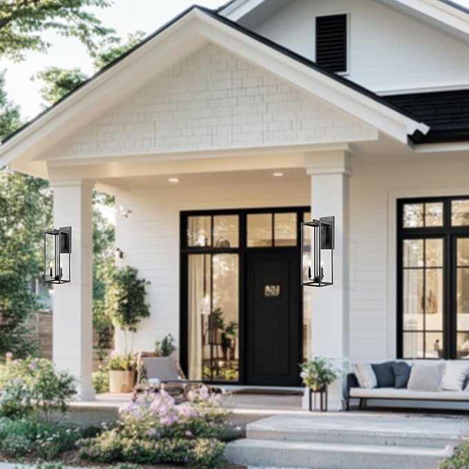 Bestshared Outdoor Wall Lantern, 24 Inch Tall Large Wall Sconce Clear Glass, Anti-Rust Modern Black Outside Lantern Lamp for House Front Porch Doorway Patio (Black, 24"-1 Pack)