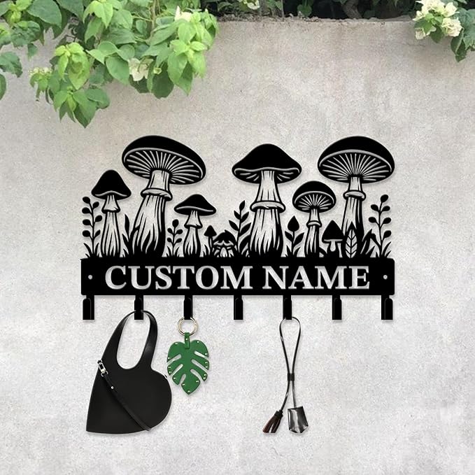 Customized Keys Holder - Personalized Mushroom Wonderland Key Hooks Wall Metal Sign Decor,Wall Holder,Door Hook (Style B)