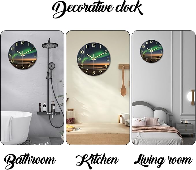 Beach Wall Clock for Bedroom 14 Inch Glass Silent Wall Clock Battery Operated Analog Clocks Wall Decorative