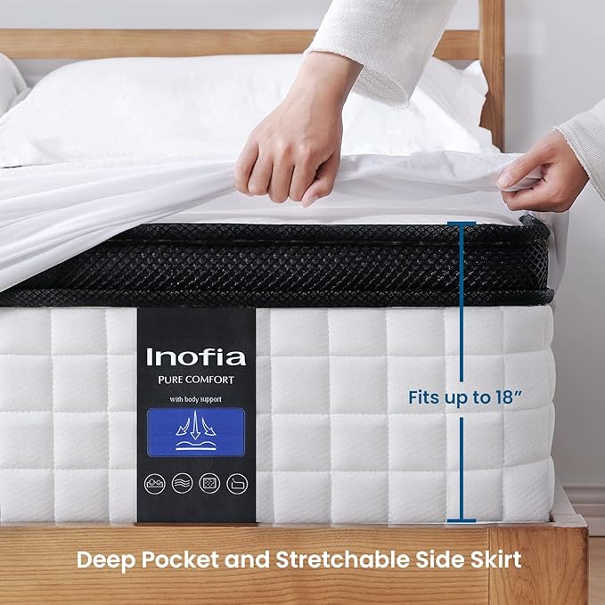 Inofia Full Mattress 12 inch - Hybrid Full Size Mattresses Cool Bed with Waterproof Rayon Mattress Protector Included, Medium Firm Feel, Motion Isolation, 101 Nights Trial