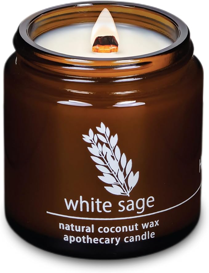 Hemlock Park Crackling Wood Wick Candle Handcrafted with Natural Coconut Wax (Small 4 oz, Sage)