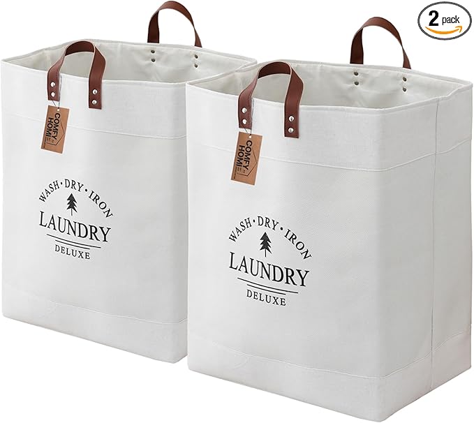 COMFY HOMI 2Pack 76L Laundry Basket & Hamper, Large Collapsible Waterproof Clothes Baskets with Handles, Freestanding Laundry Hampers for Bedroom Bathroom Dorm - 15.8x11.8x21.7 Inch - all white