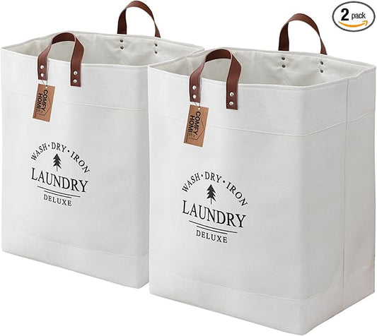 COMFY HOMI 2Pack 76L Laundry Basket & Hamper, Large Collapsible Waterproof Clothes Baskets with Handles, Freestanding Laundry Hampers for Bedroom Bathroom Dorm - 15.8x11.8x21.7 Inch - all white
