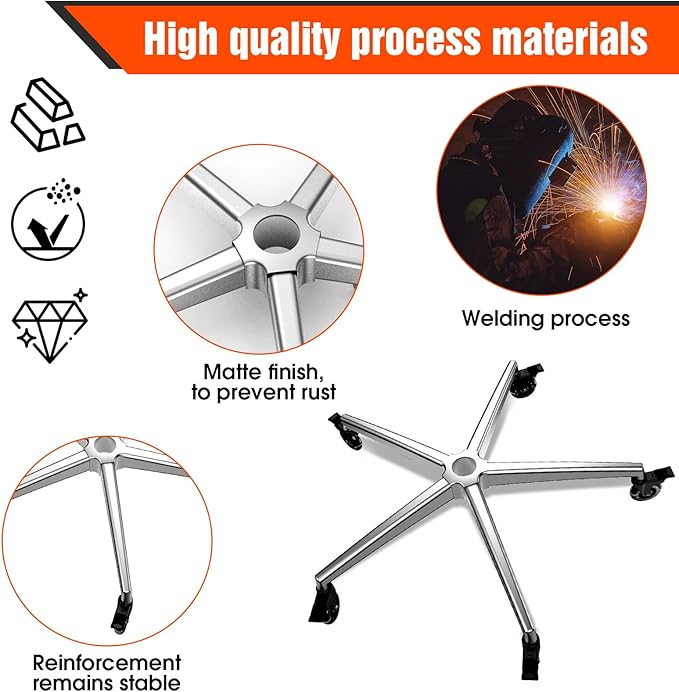 Office Chair Base Replacement PartsWith 5 Casters with Brakes(3300 lbs) - Heavy Alloy Office Chair Base Replacement, Universal Gas Cylinder