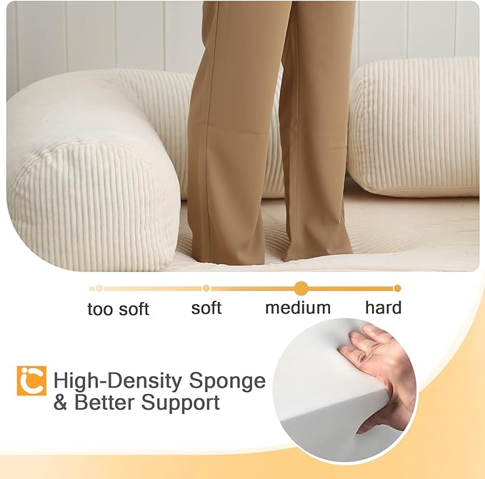 COMAX 4‑in‑1 Futon Sofa Bed Queen – Floor Foldable Convertible Sofa Couch with L‑Shaped Armrests, Removable Cover, Convertible Guest Bed | Space‑Saving Fold‑Out Mattress Lounge for Living Room, Beige