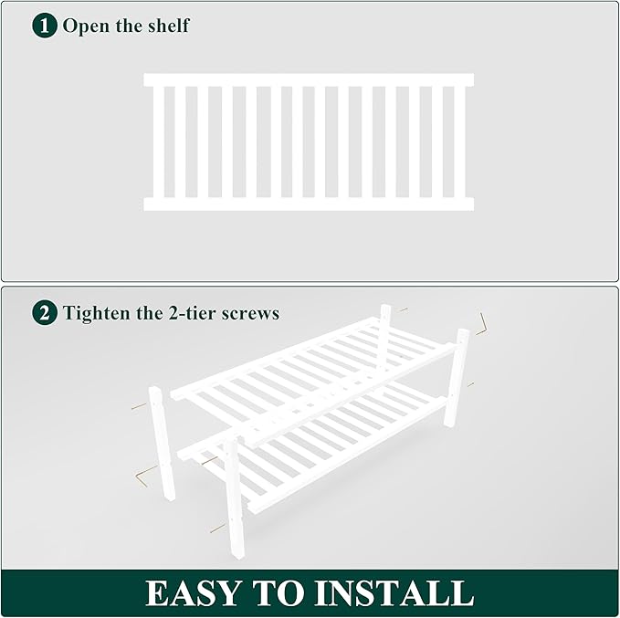 Smiry Shoe Rack, 2 Tier Thick Bamboo Shoe Organizer, Stackable Free Standing Wooden Shoe Storage Shelf for Closet, Entryway, Front Door Entrance, White