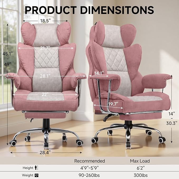 COMHOMA Big and Tall Gaming Chair with Pocket Spring Lumbar Support, Ergonomic Office Chair with Footrest, Executive Desk Chair with Outward Fixed Soft Armrests, Computer Chair with High Back, GYPK