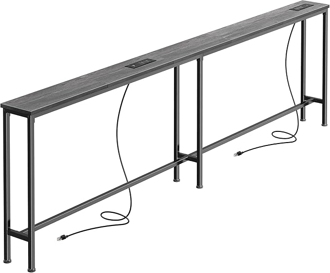SUPERJARE 79 Inch Sofa Table with 2 Power Outlets and USB-C Ports, 5.9 Inch Narrow Console Table with Storage, Long Entryway Hallway Couch Table Behind Sofa, Small Spaces, Living Room, Grey