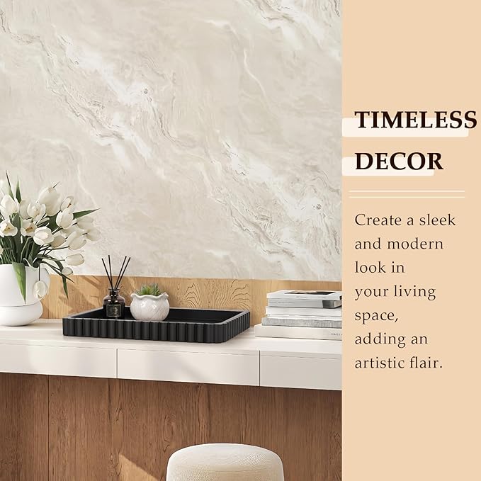 Concrete Decorative Tray for Coffee Table Decor, 14" Coffee Table Tray Ottoman Tray Table Centerpieces, Rectangular Modern Decorative Trays for Home Decor, Living Room, Entry, Black