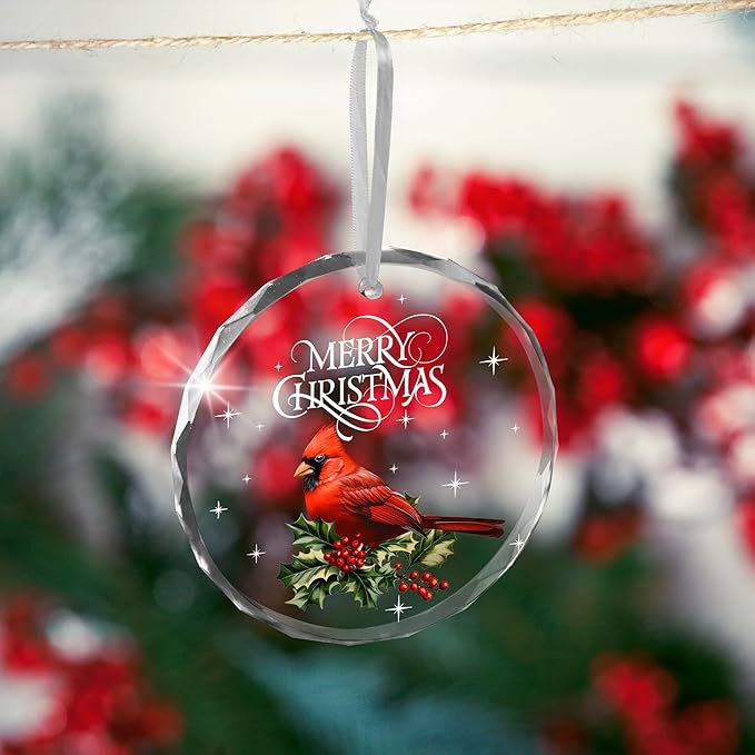 Cardinal Christmas Ornaments 2025 - Christmas Tree Decoration Glass Ornaments - Red Cardinal Decor Glass Ornament, Christmas Birthday Gifts for Women Men, Sympathy Gifts for Loss of Loved One