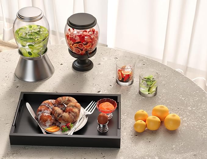 Bamboo Serving Tray with Metal Handles,15x10in Ottoman Decorative Trays Platter for Coffee Table,Living Room,Bar,Party,Medium(Black)